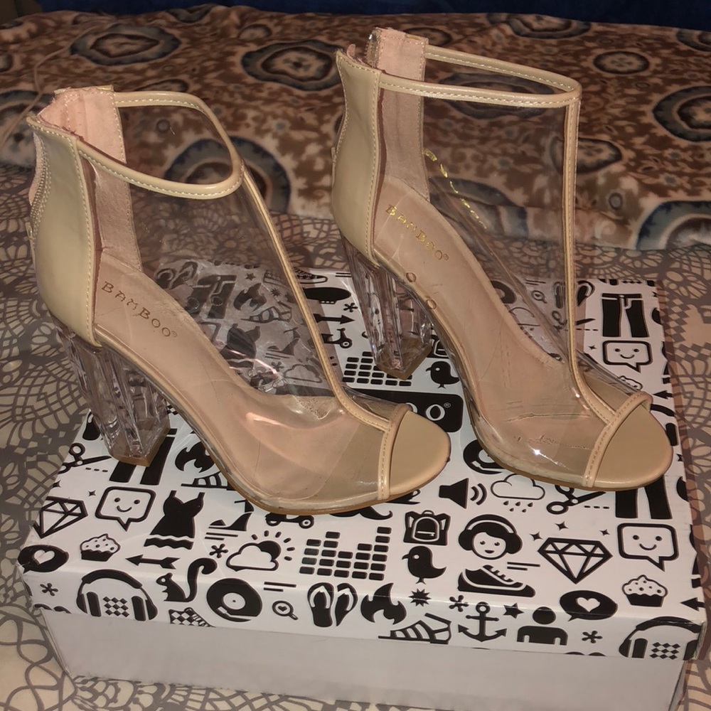 BAMBOO nude clear heels